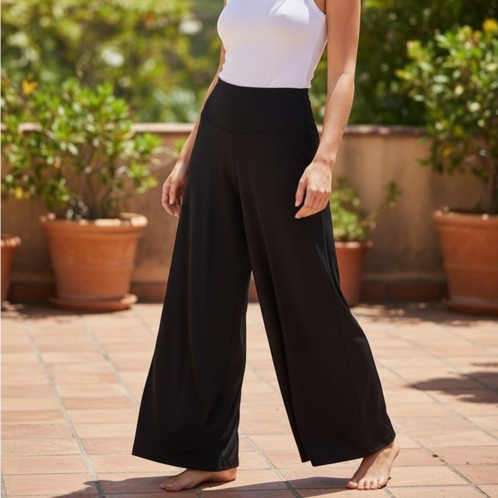 Harmony Balance Wide Leg Pants M Women Black Excellent High Rise Pleated Pocket